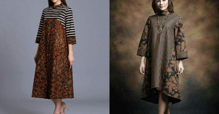 motif bergaris pada dress batik