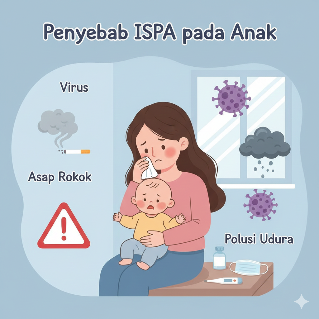 ISPA pada anak, infeksi saluran pernapasan atas, penyebab ISPA bayi, kesehatan anak, virus rhinovirus, pencegahan ISPA, imunitas bayi, parenting sehat