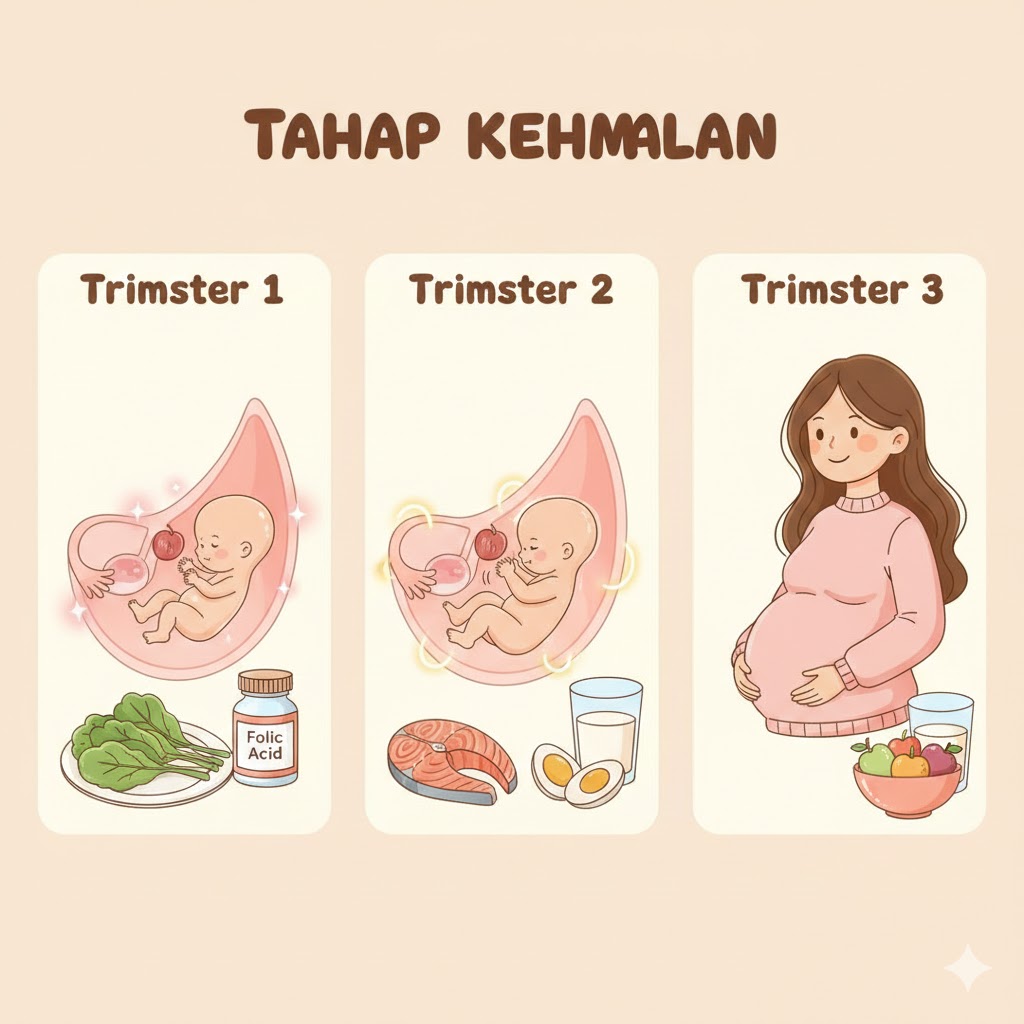 nutrisi ibu hamil, trimester kehamilan, pertumbuhan janin, asam folat hamil, zat besi ibu hamil, protein untuk janin, omega-3 kehamilan, parenting hamil sehat