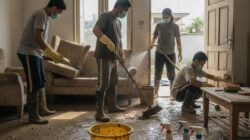 bersihkan rumah pasca banjir, tips pasca banjir, pencegahan penyakit banjir, membersihkan lumpur banjir, disinfeksi rumah banjir, kebersihan rumah banjir, kesehatan pasca banjir, recovery banjir rumah